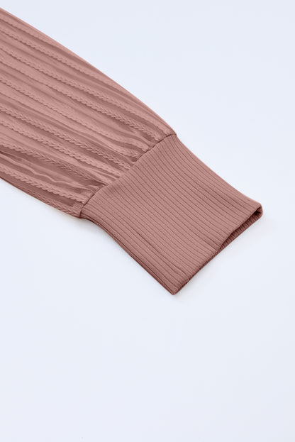 Pink Black Striped Mesh Long Sleeve Crewneck Ribbed Top