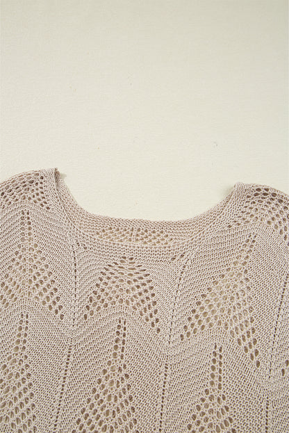 Parchment Hollow Out Knit 7/8 Sleeve Casual Sweater