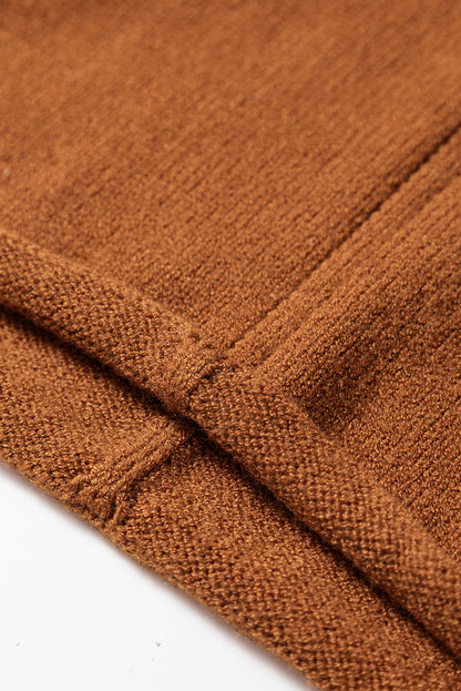 Straw Yellow Ribbed Detail Solid Color Mini Sweater Dress