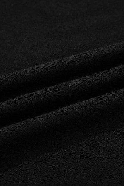 Black Solid Color Seam Detail Raglan Long Sleeve Top