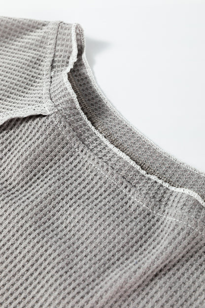 Gray Textured Round Neck Long Sleeve Top